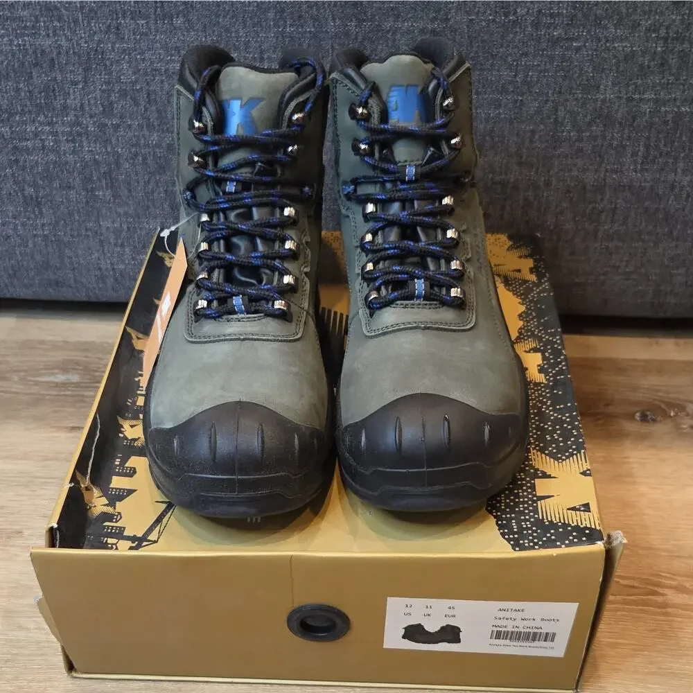 AK Anitake Steel Toe Work Boots Gray Men's Size 12 Slip & Oil Resistant Safety